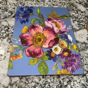 SET of 4 MacKENZIE CHILDS BLUE LAPIS FLOWER MARKET CORK BACKED PLACEMATS RETIRED
